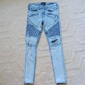 PacSun Stacked Skinny Moto Jeans Lt. Acid Wash Distressed M 28X30 EUC